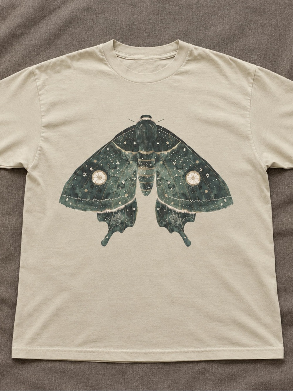 Dark Green Moth Gildan Cream Short-Sleeve Tee Graphic